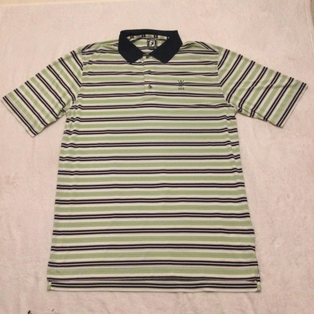 FootJoy Polo Shirt Men XL Green White Stripe Polyester Athletic Fit Golf Classic